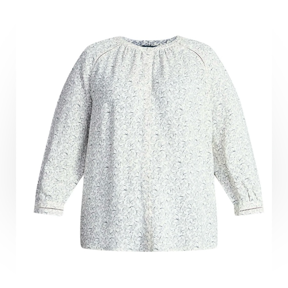 Terra & Sky 3X Ivory Floral Rayon Blouse 3/4 Sleeve Relaxed Fit Plus Size NWT